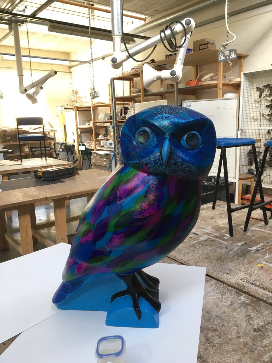 BathCollege's tweet image. ‘Beaky’ the owlet, kindly donated to @BathCollege by @BathBID, is now looking fabulous after receiving a makeover from Year 2 College Design students Sammie Palmer &amp;amp; Oriana Viall. #studentproject #designstudents  @OwlsofBath