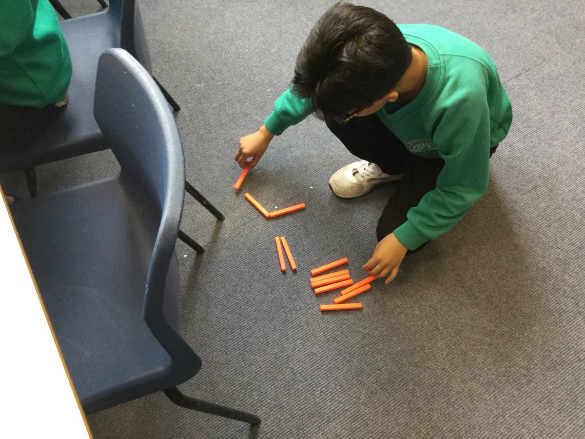 Y5RDPS's tweet photo. We are exploring perimeter. Cuisenairre is helping us in our investigations. Can you make polygons using the same 12 rods but different shapes? We are finding that some are possible #rdpslions @GNMH_MathsHub @NCETM @mrs_tullock @unclem00se @SwimmingInMaths https://t.co/HN6jfhMKiH