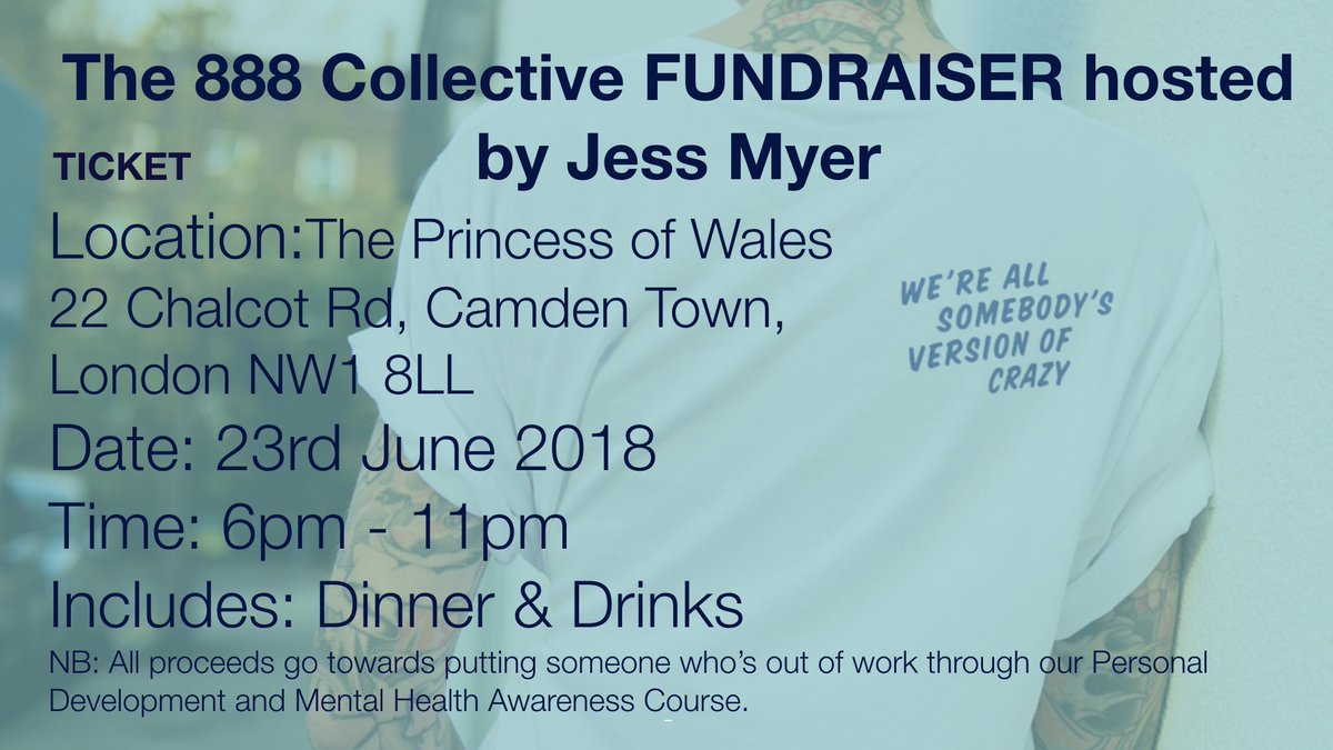 the888collectiv's tweet photo. FUNDRAISER ALERT!!! The wonderful Jess Myer has decided to help us deliver free courses to those who find themselves out of work due to mental health issues. Get involved and buy a ticket https://t.co/DYaFOqXFYJ #mentalhealth #fundraiser #support #community https://t.co/WbtoqN1UiP