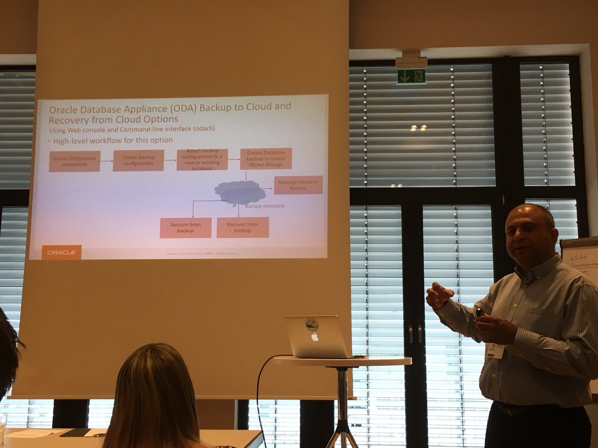 KonradHaefeli's tweet photo. #HybridCloud with #OracleDatabaseAppliance push the button backup to cloud, don‘t forget the restore tests... Sanjay Singh @DOAGeV #EXADAY18 https://t.co/IHuxxj2CEh