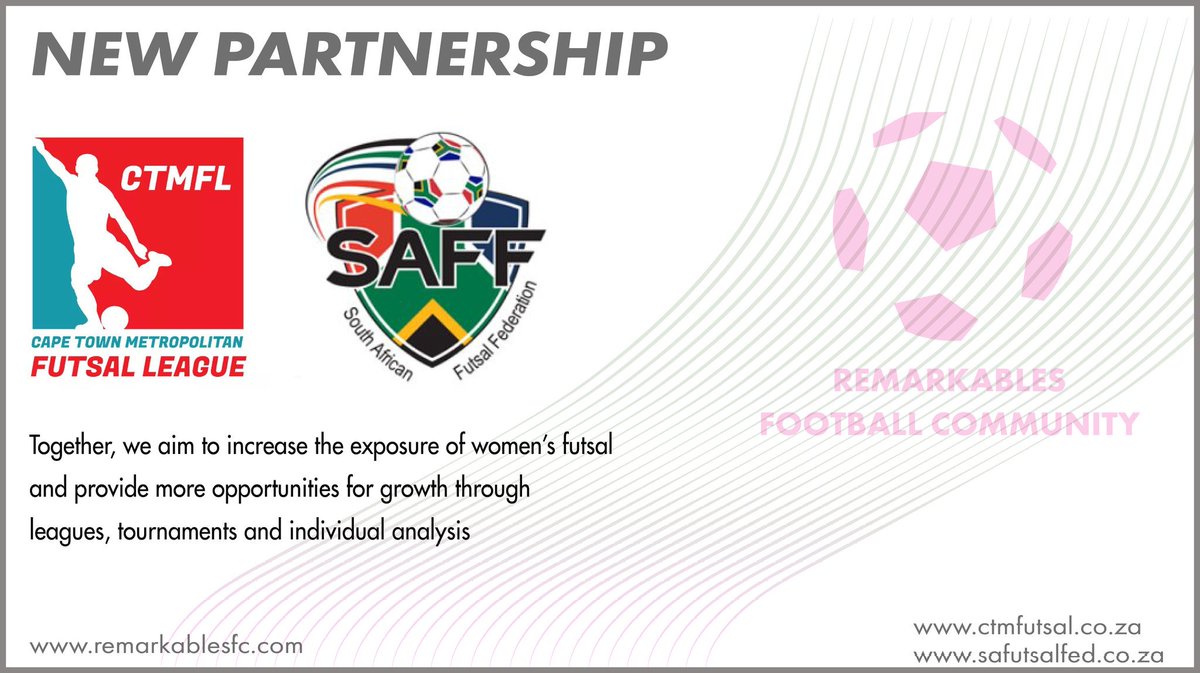 RemarkablesFC's tweet photo. Exciting day! We've partnered up with @sa_futsal and CTMFL to grow women's FUTSAL in South Africa. Keep an eye out for some of the awesome events we have lined up! #womensFutsal #ctmfl #safutsal https://t.co/ZI4kQtSFiM