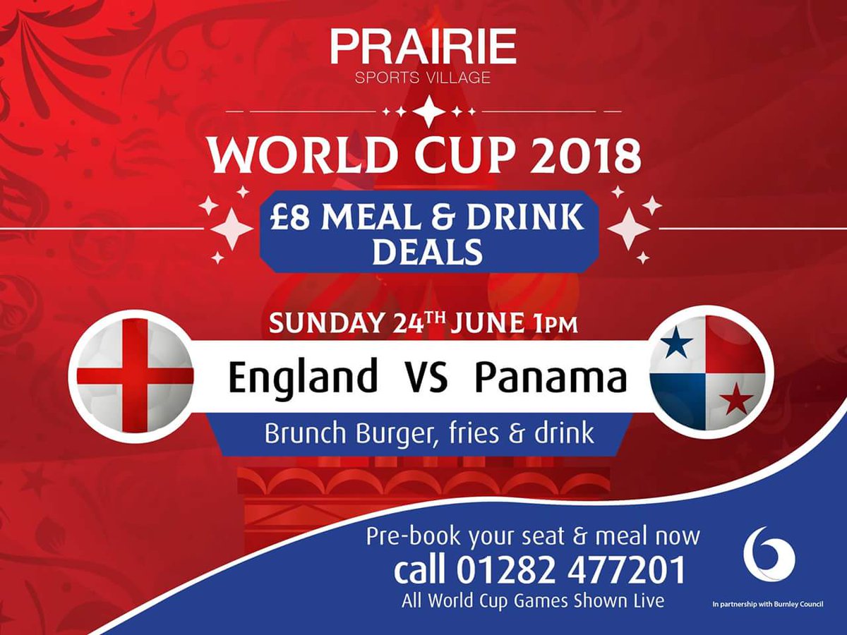 The Simply Classic Bistro will be open this Sunday from 12pm-2pm for the England 🏴󠁧󠁢󠁥󠁮󠁧󠁿 World Cup game vs Panama 🇵🇦

Email prairiesportsvillage@burnleyleisure.co.uk to book your table

#worldcup #england #russia2018 #food #drinks