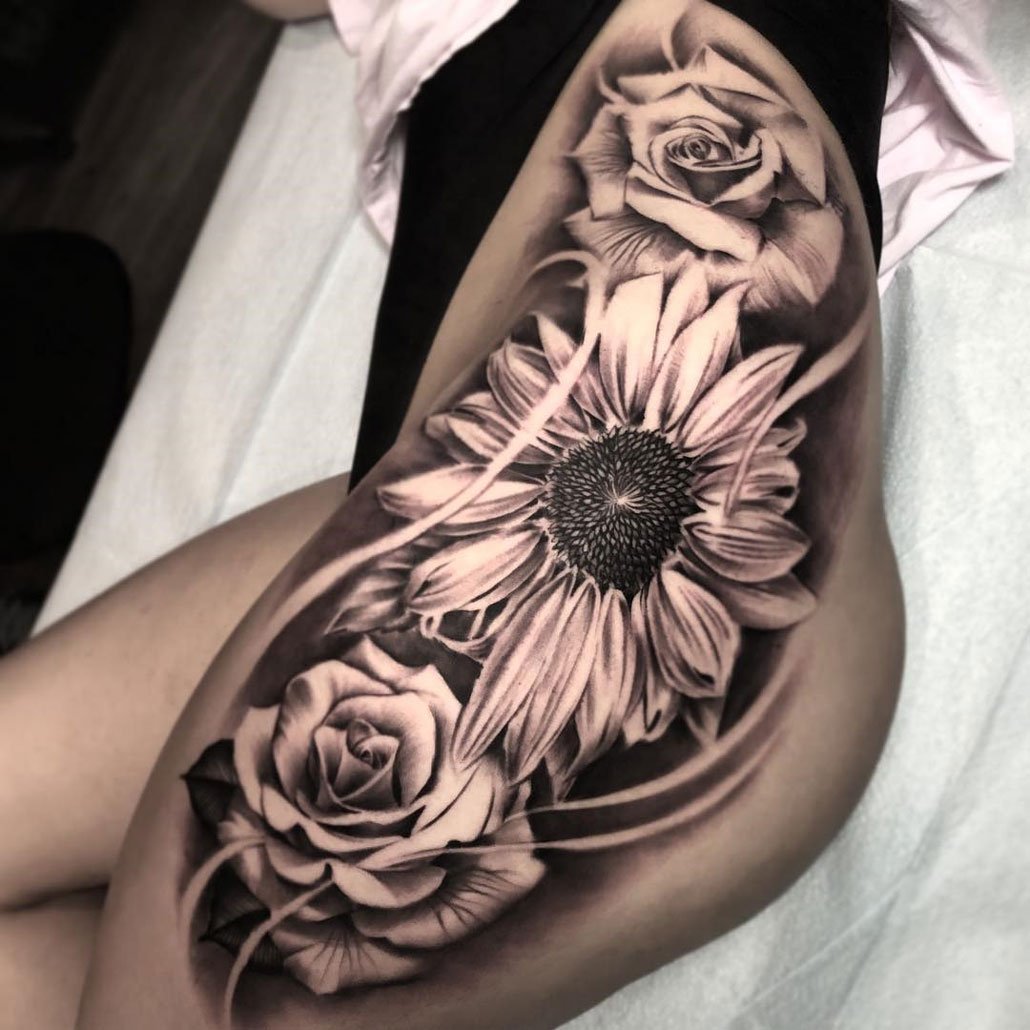 Flower Hip and Thigh Tattoo Ideas