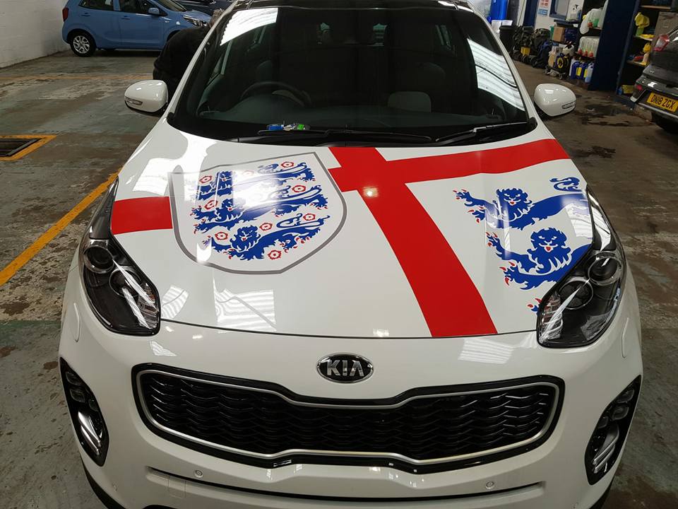 Bodyart_Ad's tweet photo. After Englands win yesterday it seems only right we showcase the gorgeous cars we did in support of them for Kia and VW! 
Fancy having your car 'worldcup-ified'? Why not get in contact and see what we can do, whether it be a small sticker or full car, we can do it all! https://t.co/Ik8JfJhqTs