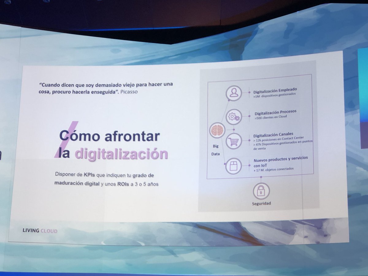 goyoggc's tweet photo. Compartiendo las claves de la #TransformacionDigital y cómo afrontarla. Personas, procesos, canales. #LivingCloudTEF https://t.co/XkMPvKmkJd