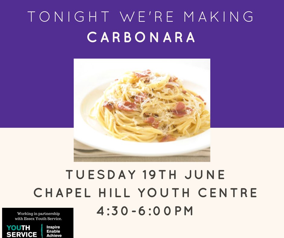 Want to learn a life skill? Then why not come along tonight. Each week we cook or prepare something different and this week we're having carbonara! Come along, take part, then chow down!