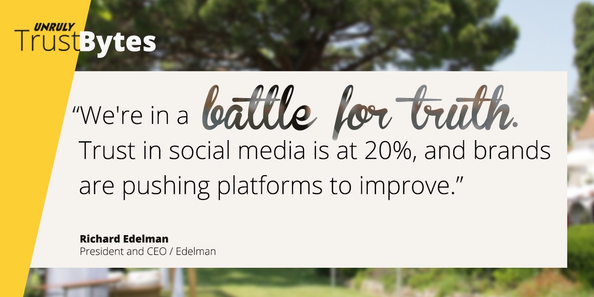 With trust in social media at an all-time low (20%) <a href="/richardwedelman/">Richard Edelman</a> believes brands face a 'battle for truth' <a href="/EdelmanDigital/">Edelman Digital</a> #CannesLions #TrustBytes