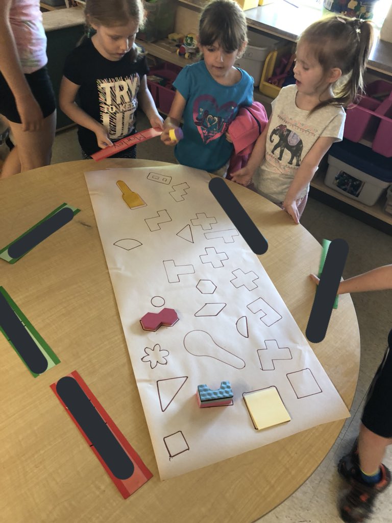 FDKRM123's tweet photo. Shape hunt! Can you find the traced shapes around the room? #provocations #fdkthinking @TayShoresPS https://t.co/bQn66FrD5z