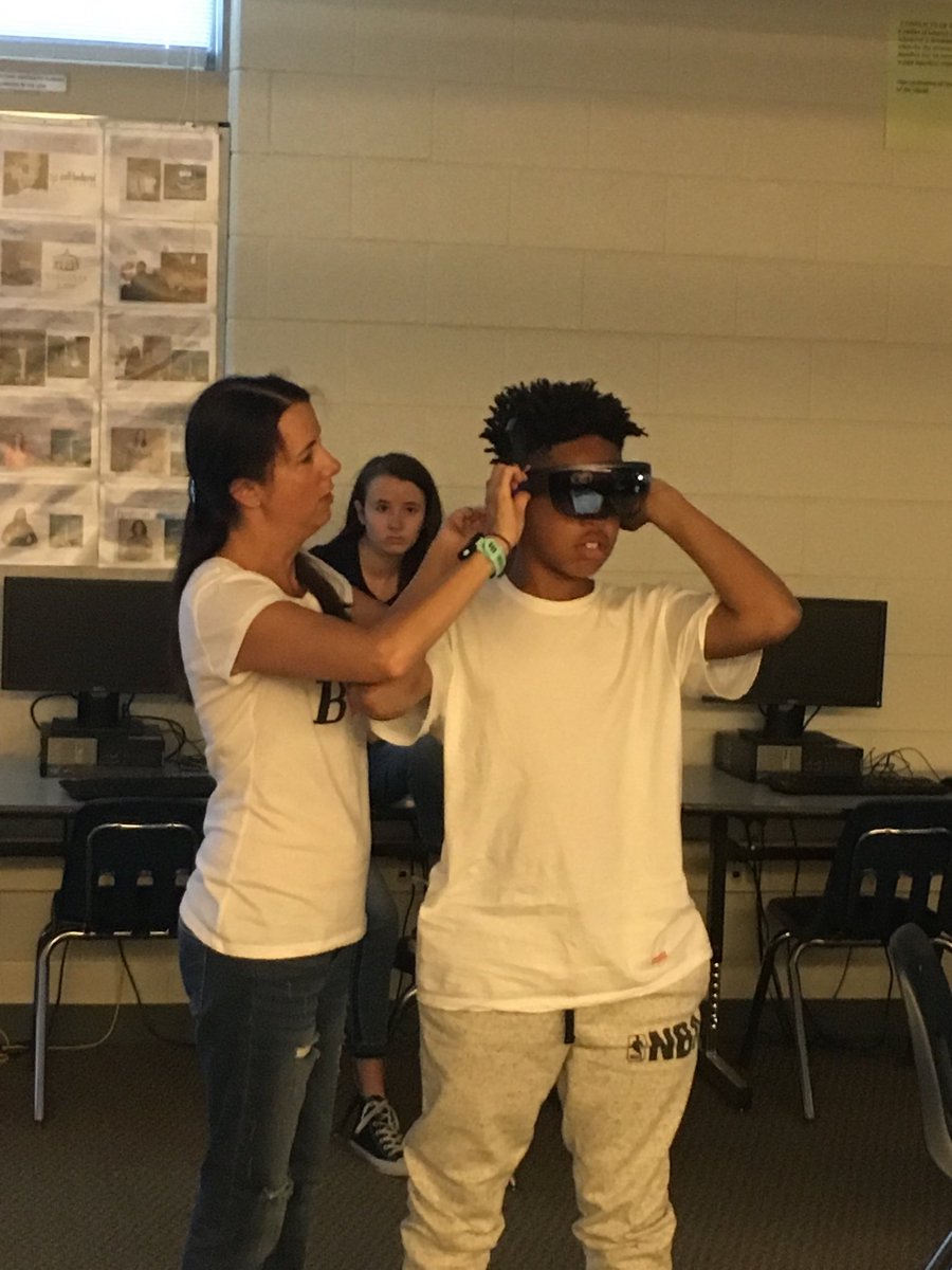 RobynSHilton's tweet photo. Synergy Tech came to the Tech Center for summer camp!  Students using the holo lens.  Tons of fun https://t.co/cKtkXq05YN