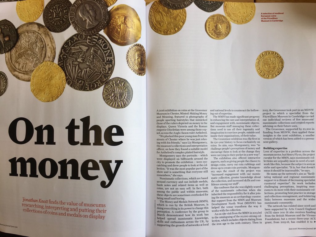 Moneymedalsnet's tweet image. I’ve just seen this fantastic article by @jonathan_knott in the latest #MuseumsJournal. It’s all about museum #numismatic collections and highlights the work of the Money and Medals Network. It covers the conference held in March as well as the exhibition @britishmuseum!