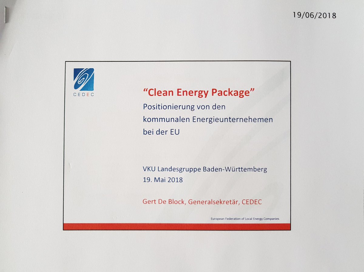 k_bonaventura's tweet image. Gert De Block, Secretary General  @CEDEC_EU informs @VKUonline member companies about state of play &amp;amp; next steps #CleanEnergyPackage #CleanEnergyEU 
Final deal #EnergyEfficiencyDirective tonight?
Participants stunned about forbidden DSO new activities #ElectricityMarketDesign