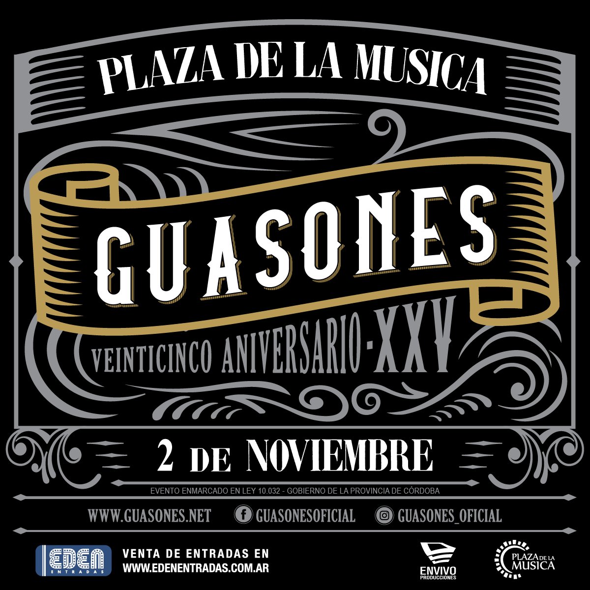 ¡ @GuasonesoficiaI cumple 25 años y lo festeja en #Córdoba!
📅 Viernes 2 de Noviembre | <a href="/PlazaDeLaMusica/">Plaza de la Música</a> 
👉Muy pronto más +info 

#GuasonesXXV
#Guasones25Años