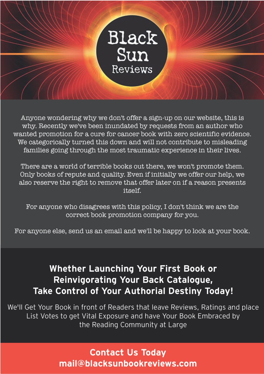 BlacksunBkRvw's tweet photo. Some Promotion Sites Will Take Anyone's Money. Well Not Us!

#BookBoost #IndieAuthors #Author #SelfPub #BestSeller #BookReviews #AuthorPromo #BookSales #BestBooks #BookPromo #BookPromotion #WritersLife #AmWriting #AmEditing #Marketing #MarketingStrategy #Promotions https://t.co/adkGCu22g0