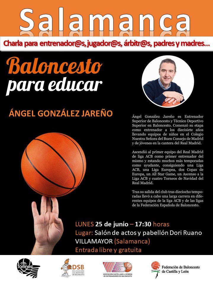 ACLEBaloncesto's tweet photo. El próximo lunes 25 de junio, Ángel Jareño @angelgjareno estará en Villamayor (Salamanca) de la mano del @CBTormes y @FBCyLSalamanca https://t.co/8lDTkqnwnn https://t.co/OoenJ4Vnqg