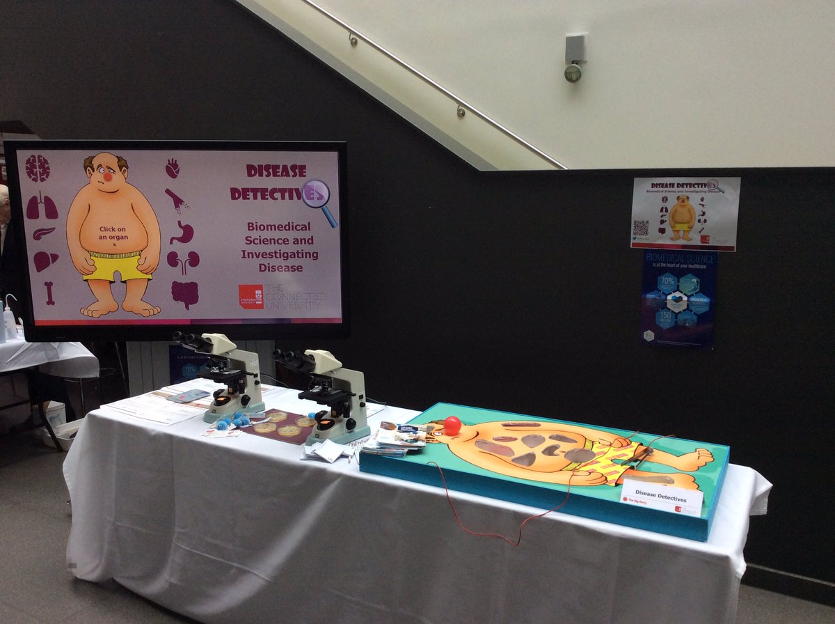 StaffsBMS's tweet photo. All set up for #TBBWM2018 @StaffsUni - looking at the role of #BiomedicalScientists as disease detectives @IBMScience @TBB_WMidlands https://t.co/XPAUe8eYHa