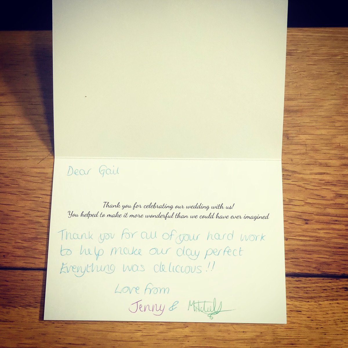 We have received a lovely thank you card from Mitchell and Jenny who had a beautiful Wedding at the stunning <a href="/ThePumpingHouse/">The Pumping House</a> #Wedding #Catering