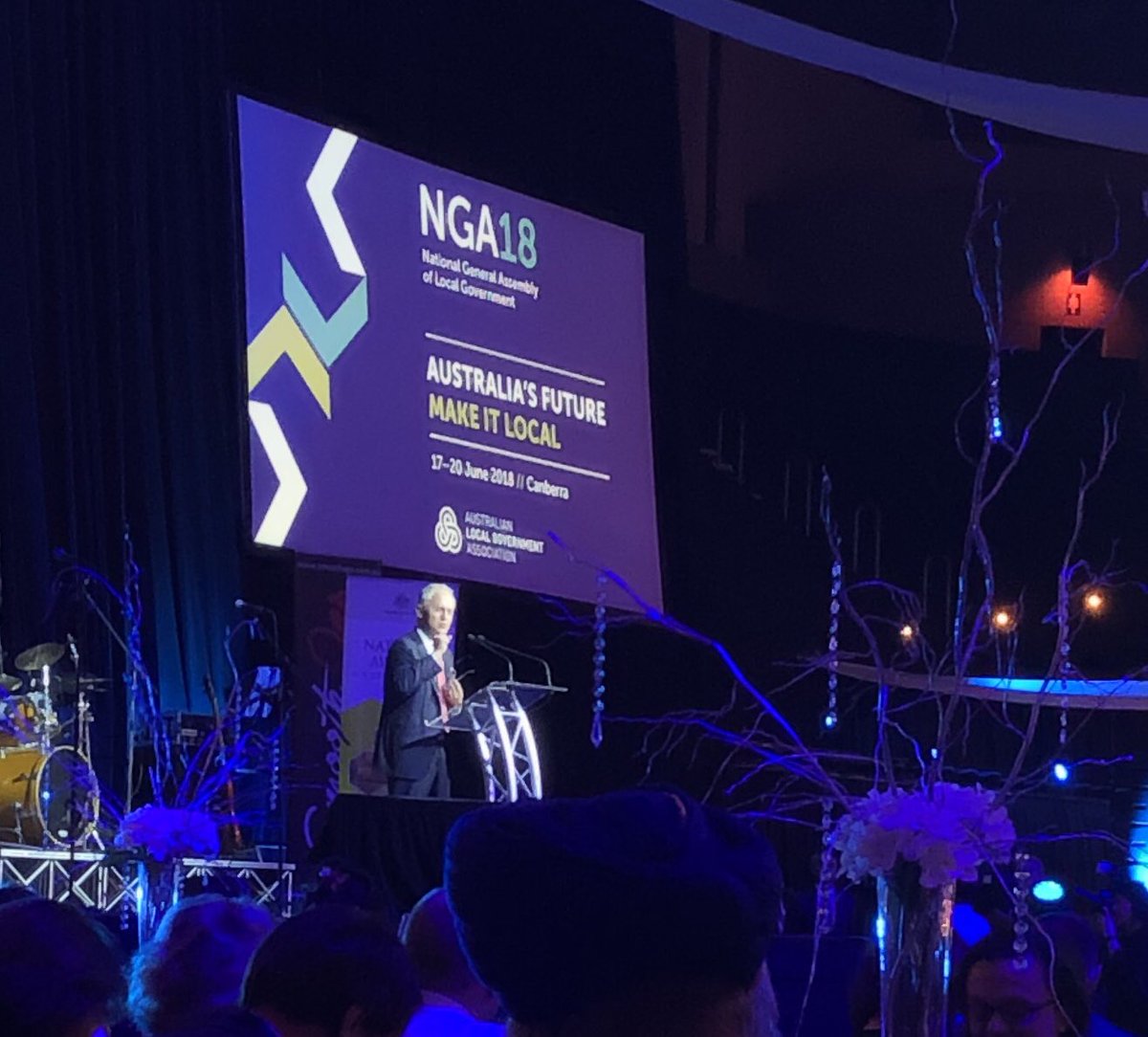 Jas_Russell's tweet photo. Great to hear from the Prime Minister  at the #NGA18 conference dinner. Committed to working with Local Government to make a difference in Regional Australia. @campaspeshire https://t.co/qWG8Ygtw0s