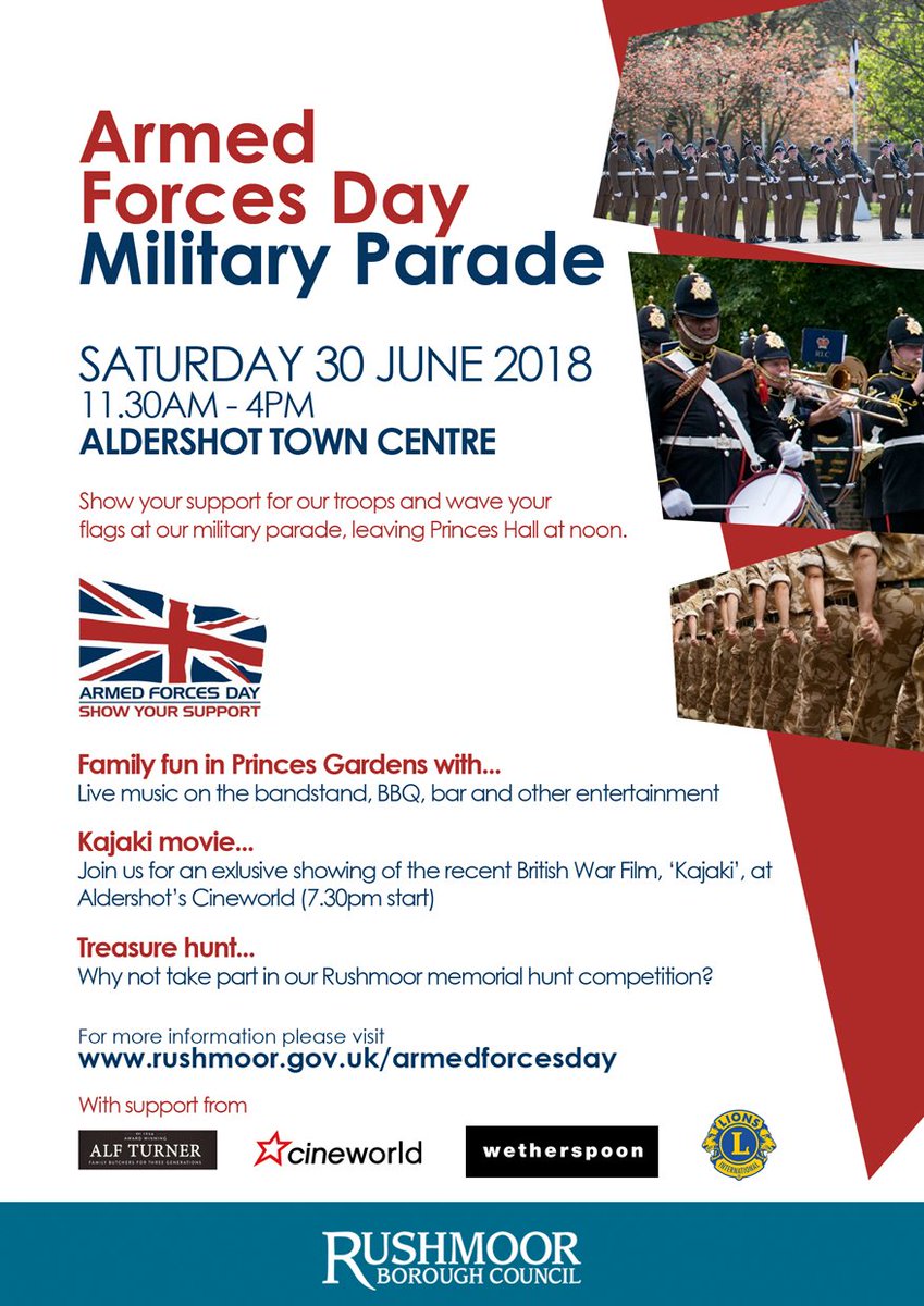 RushmoorCouncil's tweet photo. Show your support for our troops at our Armed Forces Day Military Parade through Aldershot town centre on Saturday 30 June from 11.30am https://t.co/UTqv9YTONo #Aldershot @AldershotTC @PrincesHall https://t.co/HiIB2oQ5AC