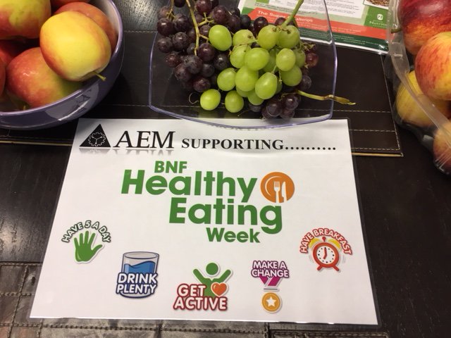 AEM accepted the challenge!
British Nutrition Foundation (BNF) Healthy Eating Week which took place from 11-15 June 2018.
We completed the five challenges: Have Breakfast; Have 5 A DAY; Drink Plenty; Get Active; Make a Change! @BNFEvents #BNFHEW18