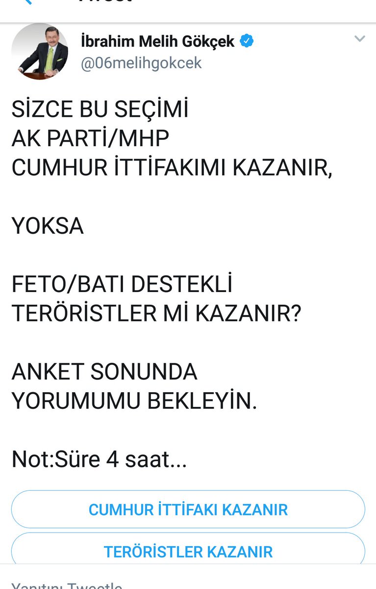 Melih Gökçek, AKP dışındaki bütün seçmeni terörist ilan edeli 35 dakika oldu
#sıkıldık