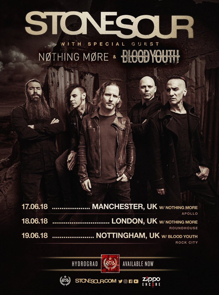 Kicking off our UK/EU run with the mighty <a href="/stonesour/">Stone Sour</a> tonight with a sold out Nottingham! See you all there! 🔥