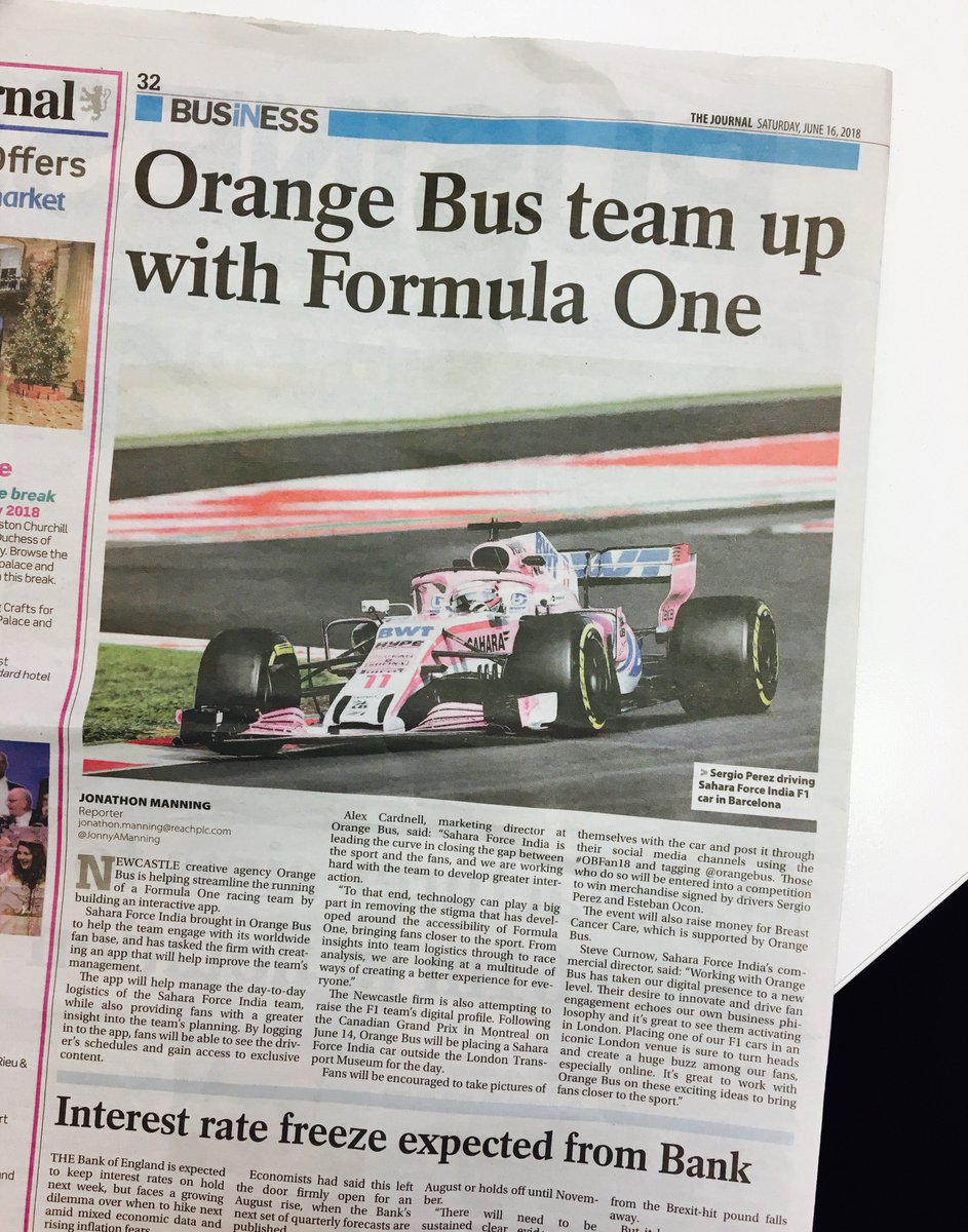 orangebus's tweet photo. Some great coverage in @TheJournalNews about our Fan Engagement event with @ForceIndiaF1 last week! Did you read all about it this weekend? #OBFAN18 #SaharaForceIndia #TheJournal #NEnews https://t.co/KGdDkLuxT1