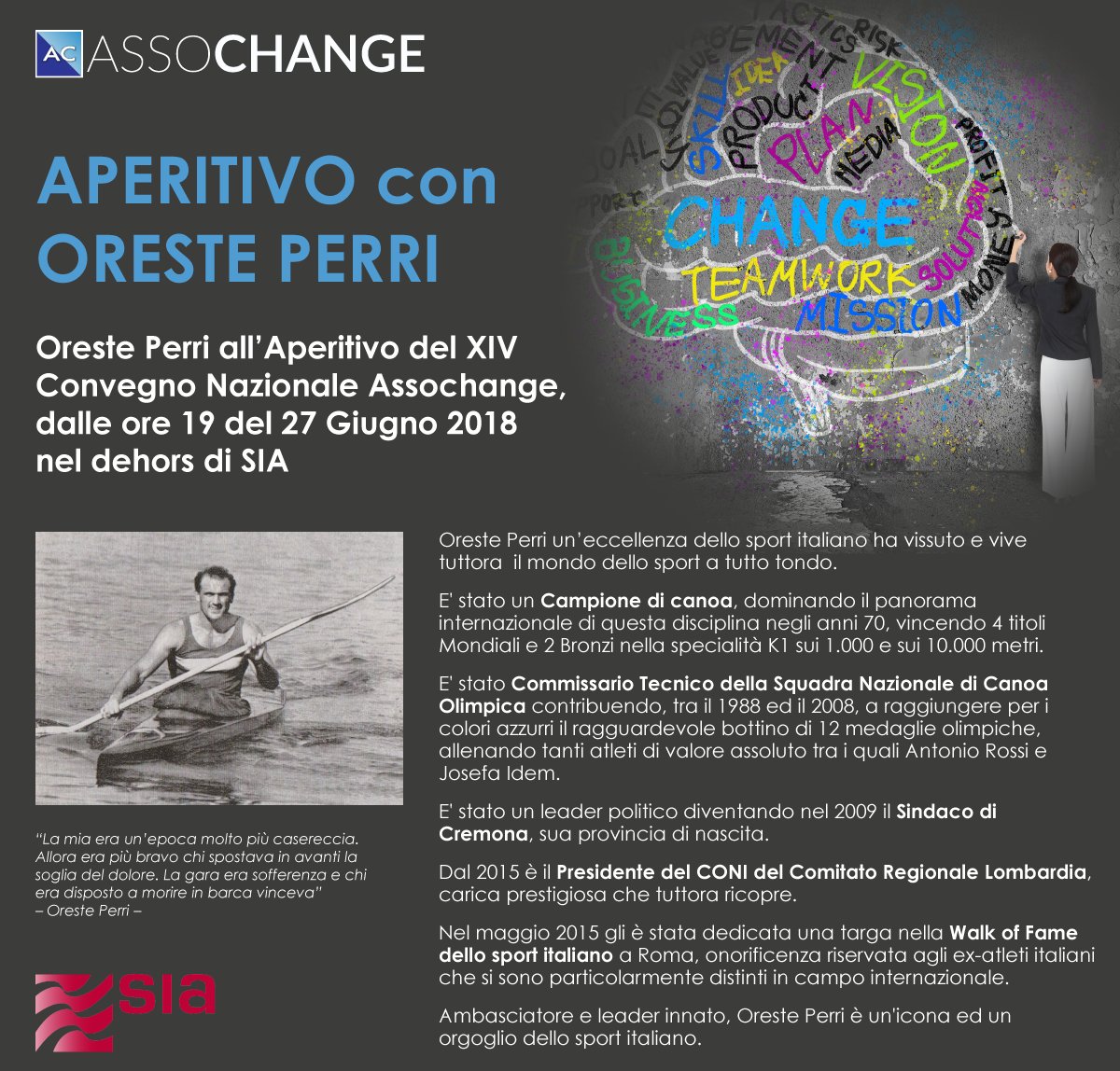 assochange's tweet photo. E il 27/6 dopo il Convegno cosa fai? L'Aperitivo con Oreste Perri!  Iscriviti al Convegno Assochange https://t.co/0q5JZZmx5t Info segreteria@assochange.it
#assochange #convegnoassochange2018 #changemanagement #soloperisociAC #leadeship #agile #peoplefirststrategy #CONI https://t.co/kKwdGG6y3t