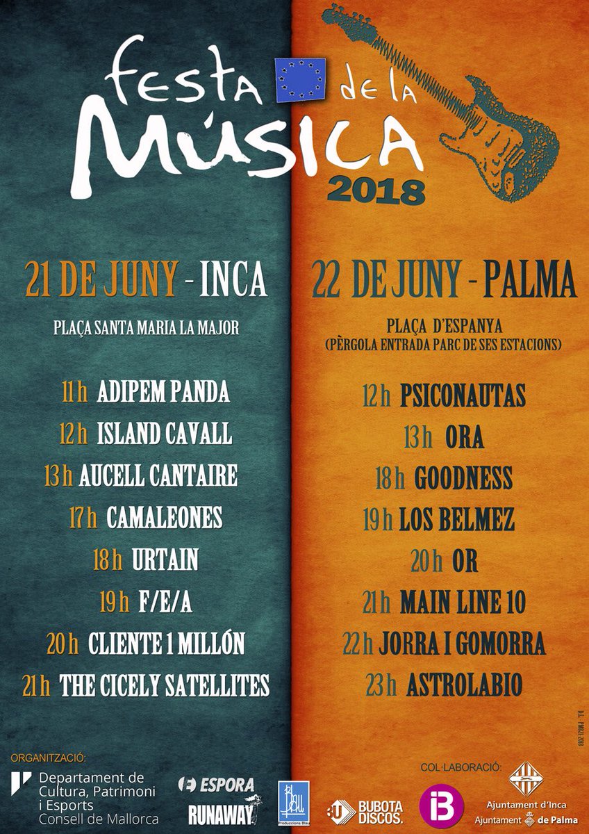 Avui hem presentat la #FestadelaMúsica 2018. Un magnífic aparador del talent dels nostres artistes mallorquins que enguany creix en espais i en dies.
Vos hi esperam el 21 de juny a #Inca i el 22 de juny a #Palma 
👉bit.ly/festamúsicainca 
👉bit.ly/musicPalma