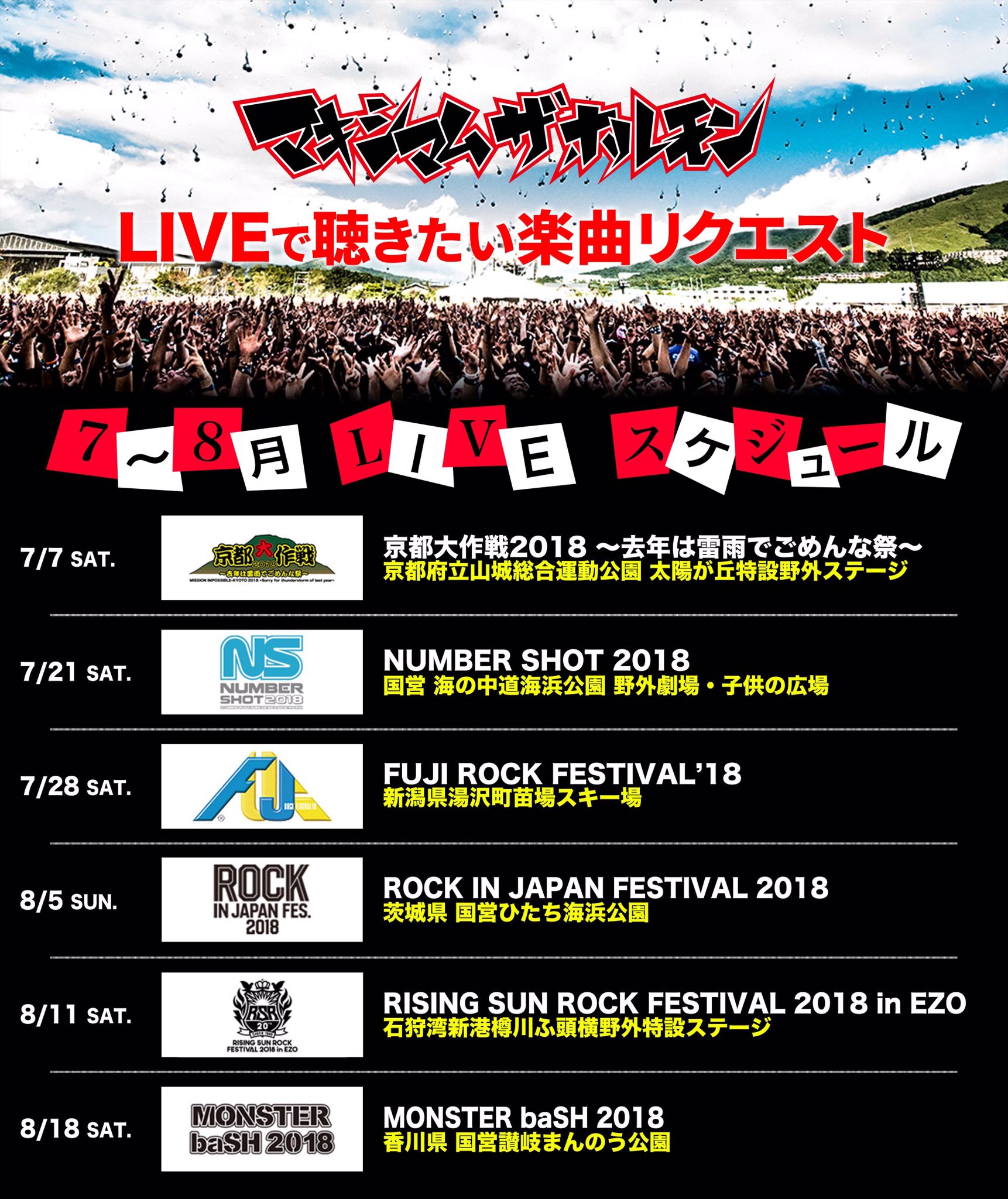 マキシマム ザ ホルモン 間もなく夏フェスの季節到来 今年もホルモンは全国各地のフェスに出演します フェスで聴きたい楽曲リクエストを募集しておりますので 参戦予定の腹ペコはリクエストをして当日に挑みましょう あなたの1票でセトリを変えよう