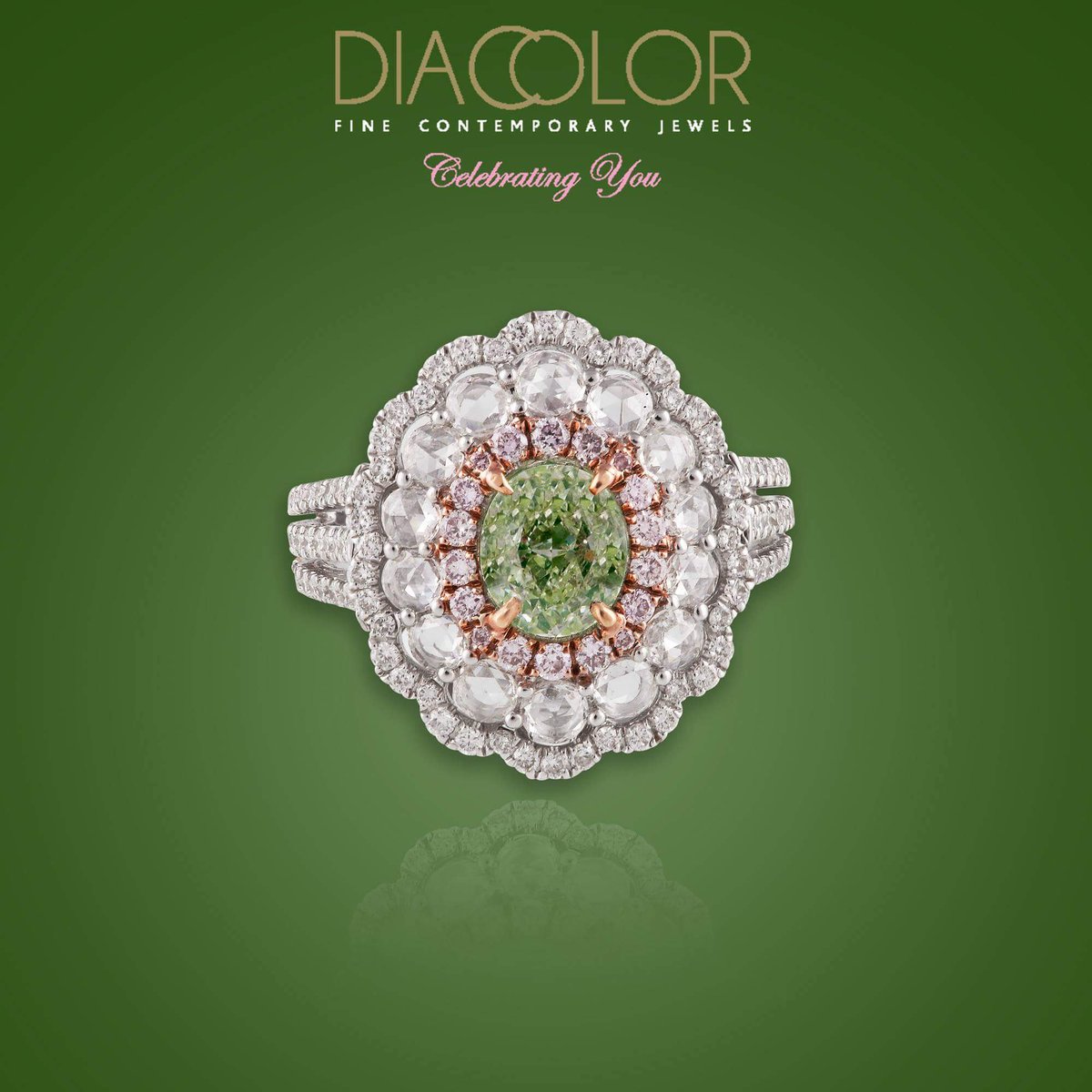 Dia_logues's tweet photo. The Rapturous Ring: This ring is a beautiful amalgamation of a green diamond perfectly accentuated by surrounding white and pink round diamonds. A unique piece of art for an exquisite personality.

@dlfemporio @champagnegem @thediamondsgirl @katerina_perez @bejewelled https://t.co/HQe4QNTzCr