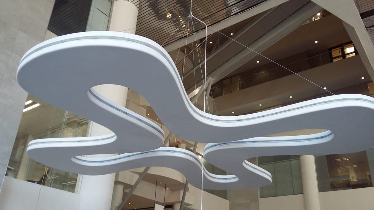 DecoliteSA's tweet photo. We are almost finished with the installation of #DecoliteSA #hangingmobiles in the #FredmanTowers! The 3D elements are suspended with 3mm steel cables. How cool? #designinspiration #interiordesignideas #architechture #interiordesign #architecturaldesign #buildinginteriors https://t.co/Hy6QDAJ1Je