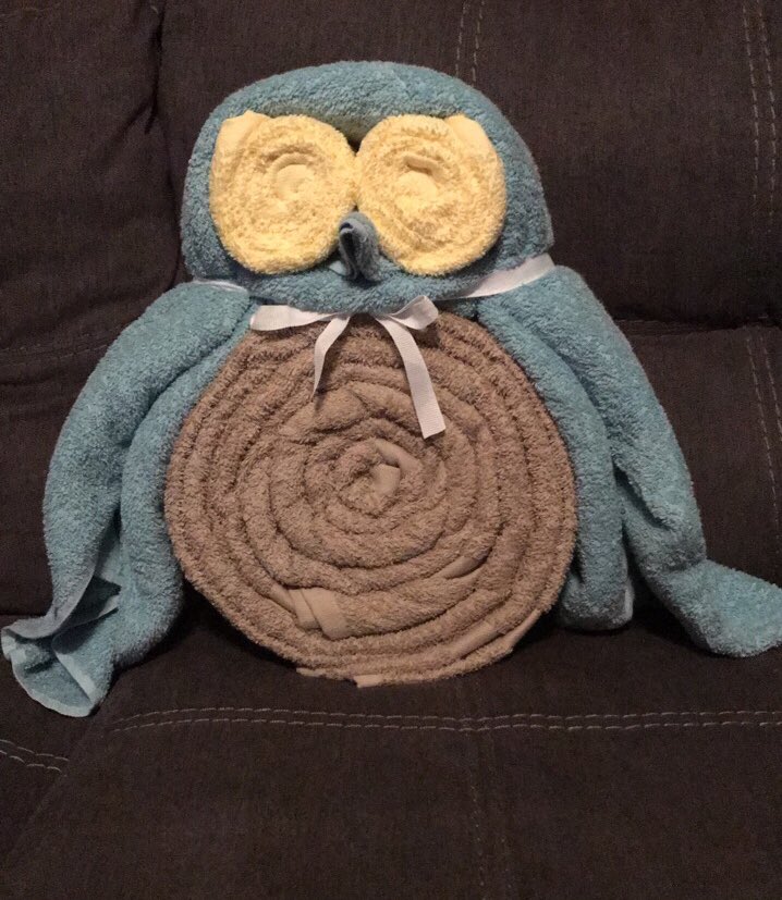 “Whoooo is the best teacher?” #teacherappreciation #endoftyear #towelanimals (see more @ Melanie’s Diaper Cakes on Facebook!)