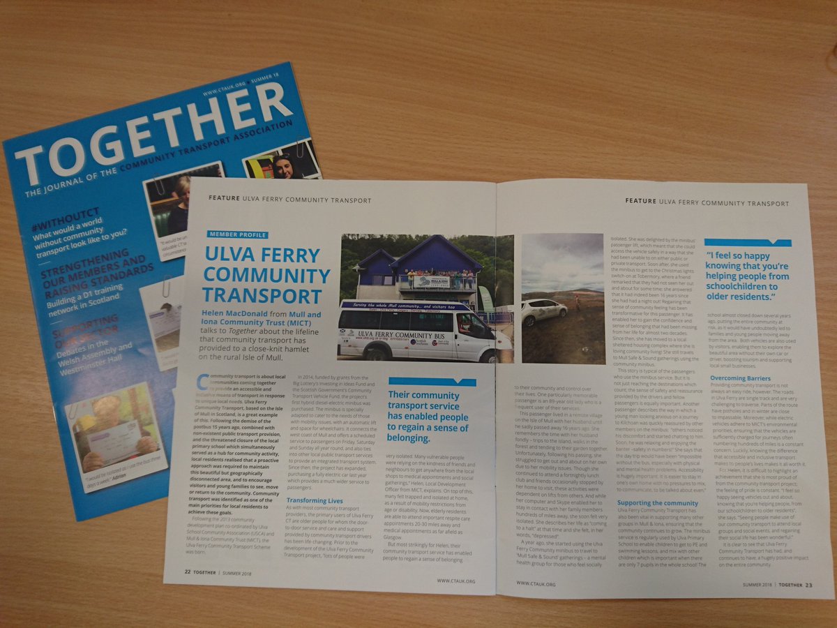 Great to see our #communitytransport service featured in the @CTAUK1 summer Journal! #ulvaferry #mull #sustainabletransport #connectingcommunities