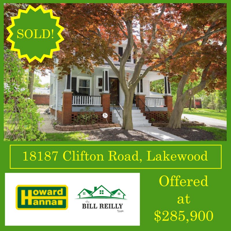 SOLD!  18187 Clifton Road, Lakewood.  Offered at $285,900.  *We represented the buyer in the sale of this home.  #howardhanna #billreillyteamhh