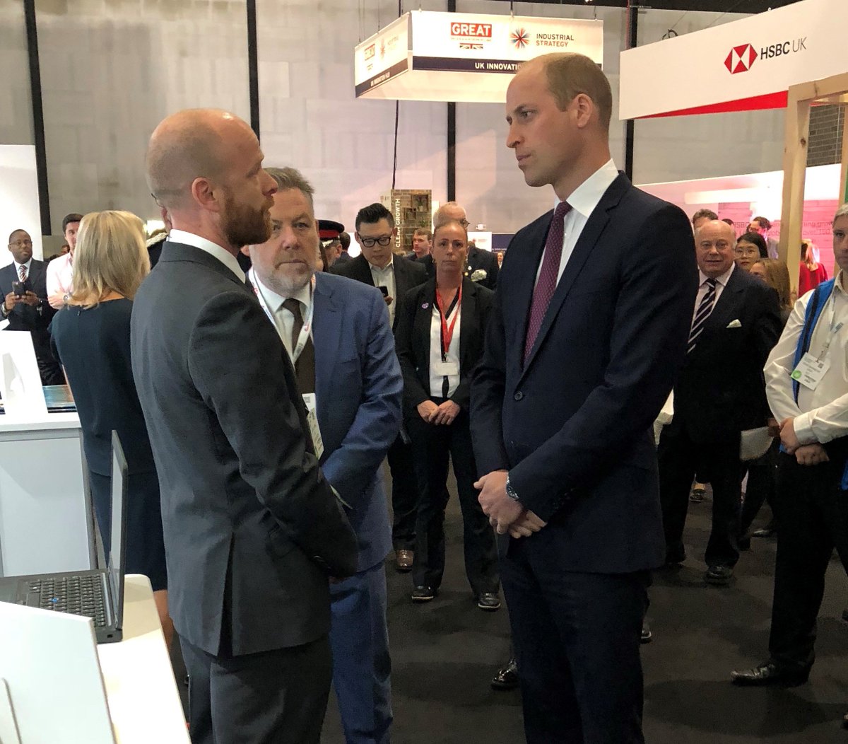 The Duke of Cambridge, Prince William with Jamie Clarke visiting the Clarke Energy stand at @TheBusinessFest #BusinessFest