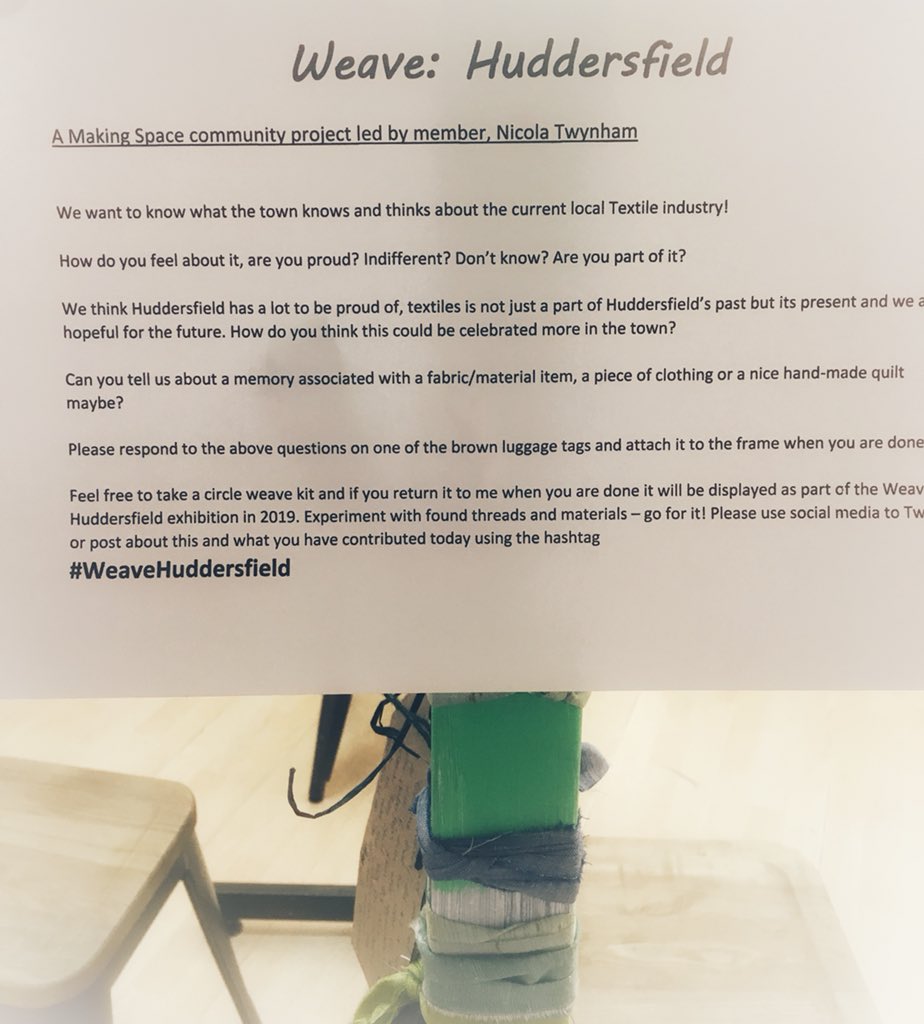 Some of today’s interactions with #WeaveHuddersfield <a href="/nicolatwynham/">Nicola Twynham</a> unit-15 <a href="/PackhorseSC/">The Packhorse Centre</a> #Huddersfield during <a href="/The_MakingSpace/">The Making Space</a> members extended exhibition