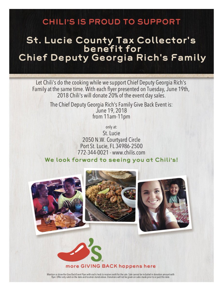 Today is the PERFECT day to eat lunch AND dinner at @Chilis in SLW! If you present this picture or mention this benefit to your server, 20 percent of your sale will be donated to the Rich family. We cannot thank Chili's enough! 💜 #WeLoveGeorgia #SLCTaxCollector