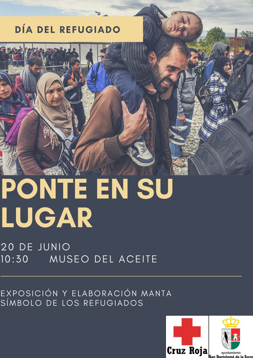 SerRefugio's tweet photo. El @ayuntamientosbt,  San Bartolomé de la Torre se suma Día Mundial de las Personas Refugiadas. Con una exposición de fotografías y el tejido de una manta solidaria mañana a partir de las 10:30 en la puerta del Ayuntamiento.
Seguimos sumando para #SerRefugio. https://t.co/WlLeifwTci