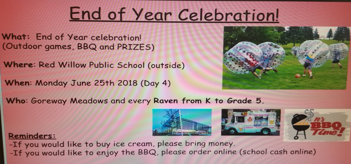 K7Yellow's tweet photo. Attention Families:
Red Willow Public School will be having an End of Year Celebration for the students on Monday June 25th. Please refer to School Cash Online if interested. https://t.co/5hcsH28yS0