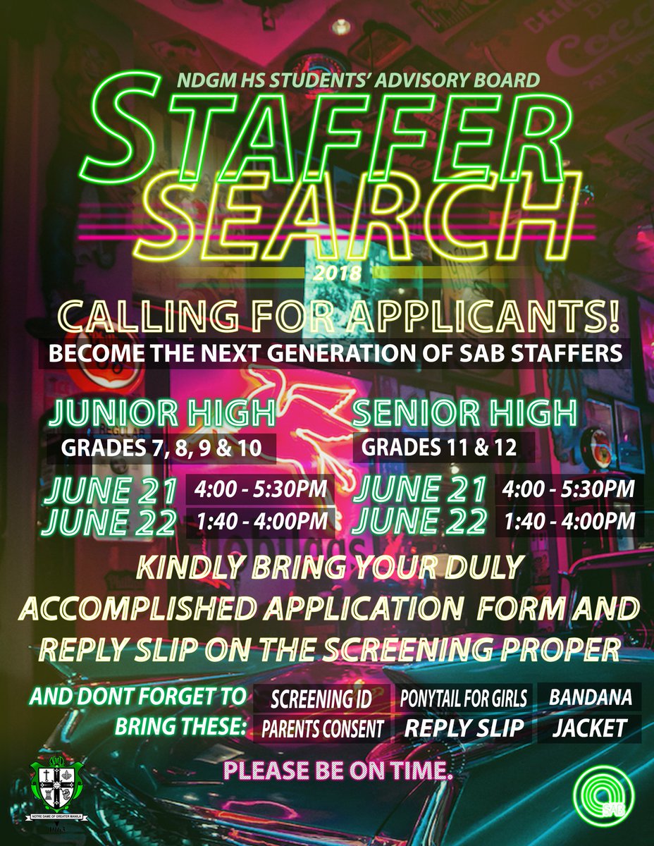 HSSAB_Official's tweet photo. Serve the school. Lead the youth.

This June 21-22, 2018, the Students' Advisory Board will be opening its doors for new members that will serve the school and its students for one whole school year. 

Are you ready to answer the call of service? https://t.co/ML7qctg2g6