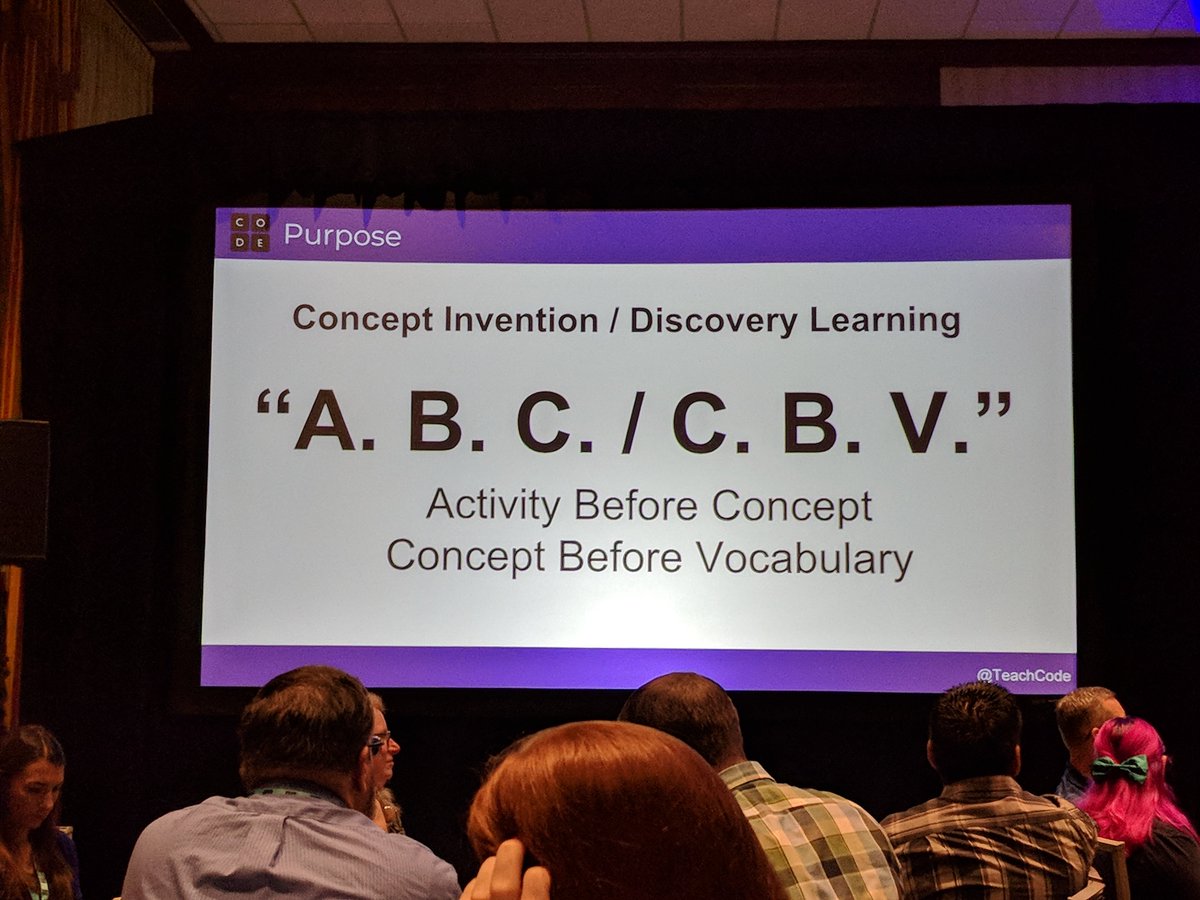 MrMonsonTech's tweet image. A code.org  instructional strategy that uses activities and experimentation to drive instruction rather than using them to demonstrate understanding. #teachercon @TeachCode #mvsteam (second attempt with the photo this time)