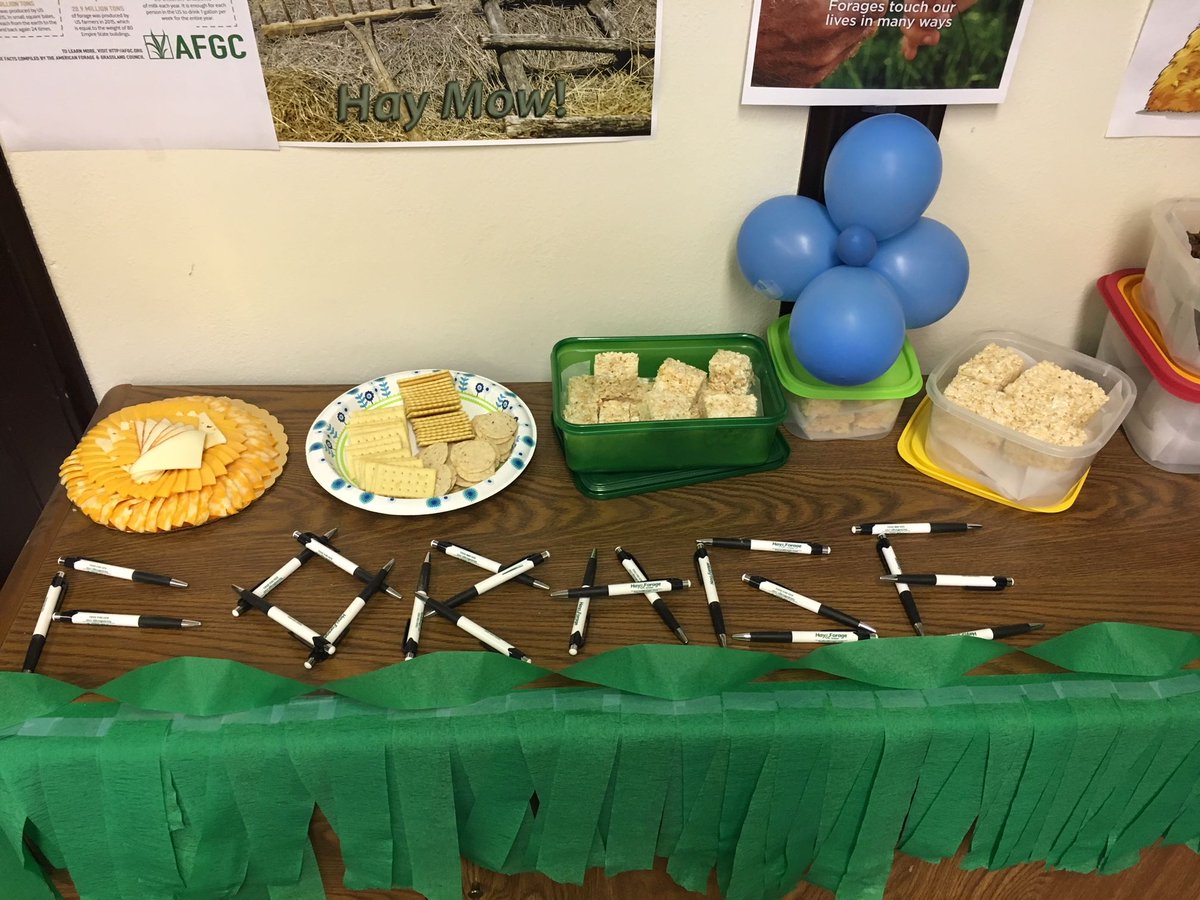 hayandforage's tweet image. It's #NationalForageWeek! Our office is celebrating with #haystacks (chocolate clusters) and #strawbales (rice krispie treats) as well as some #cheese – after all, #cows need #forages to make #milk and dairy products!