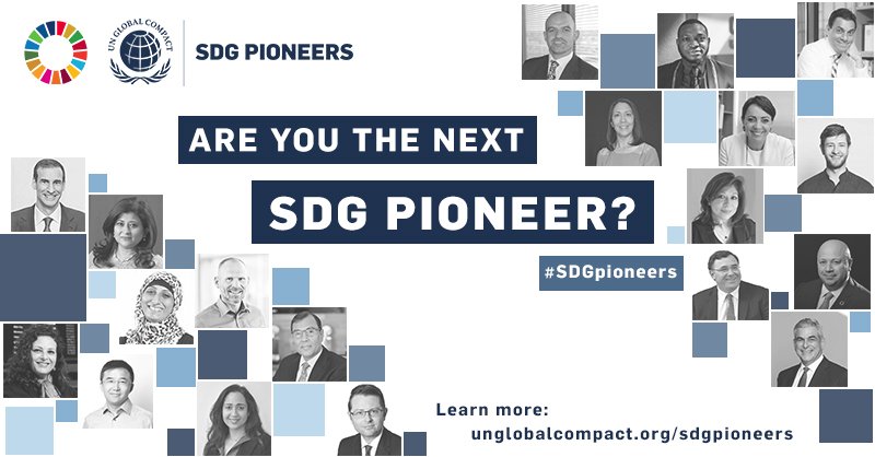 globalcompact's tweet photo. Are you a business leader making exceptional progress towards the #GlobalGoals?

#DeadlineExtended: Apply or nominate an SDG Pioneer by 22 June
https://t.co/xFm5JEkuMZ #SDGpioneers https://t.co/lkcF2cqEyf