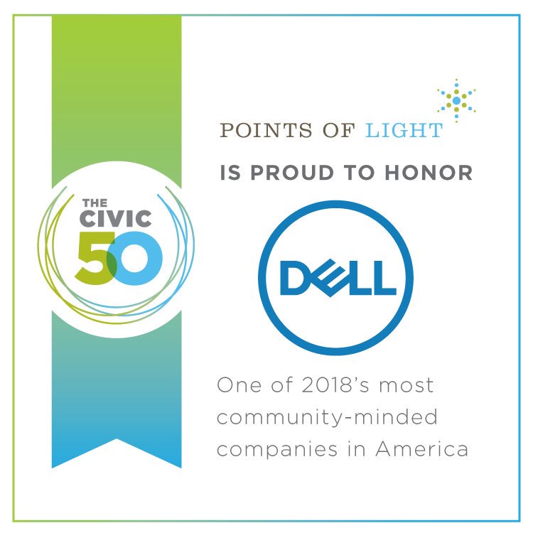 We are honored to be named to the CIVIC 50 list for the second year in a row!!!! @Dell4Good @PointsofLight #Civic50 #Iwork4Dell