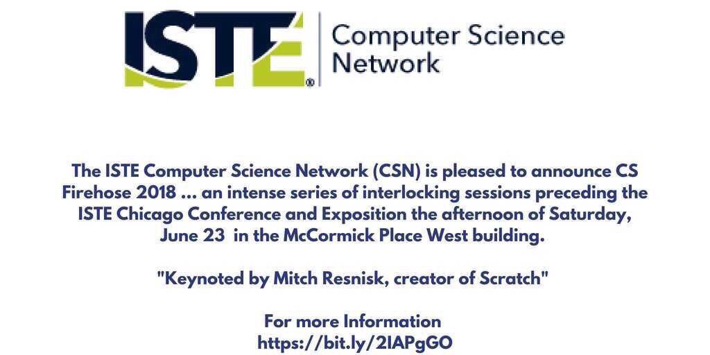 ISTE_CSN's tweet photo. Have you registered? #iste18 We are a coupe of days away from the premier computer science event! #csfirehose Prepare to get drenched in Computer Science! https://t.co/rSFr8cy6rh