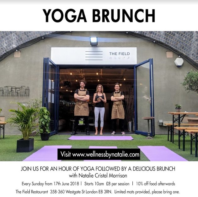 Not only are they bringing Hackney and London Fields the tastiest plant based (with the option to add meat extras - so everyone is covered!) food, but they are now bringing yoga to the streets on a Sunday morning. Join in on the yoga session and get 10% off of your brunch.