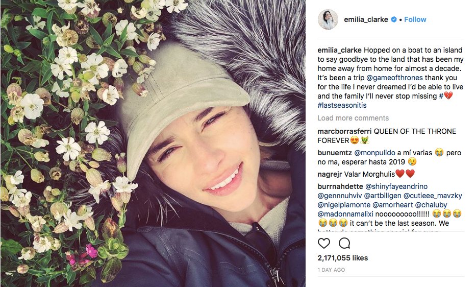 Thrones_Facts's tweet photo. Emilia Clarkes heartfelt goodbye post to #GameofThrones https://t.co/gM9OgNrBb4