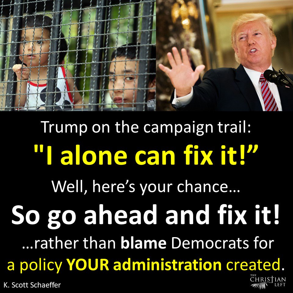 @realDonaldTrump 
  You said 'I alone can fix it!'
  Well, here’s your chance...
  So go ahead and fix it!
...rather than blame Democrats
for a policy your administration created.
#ArtOfTheFail