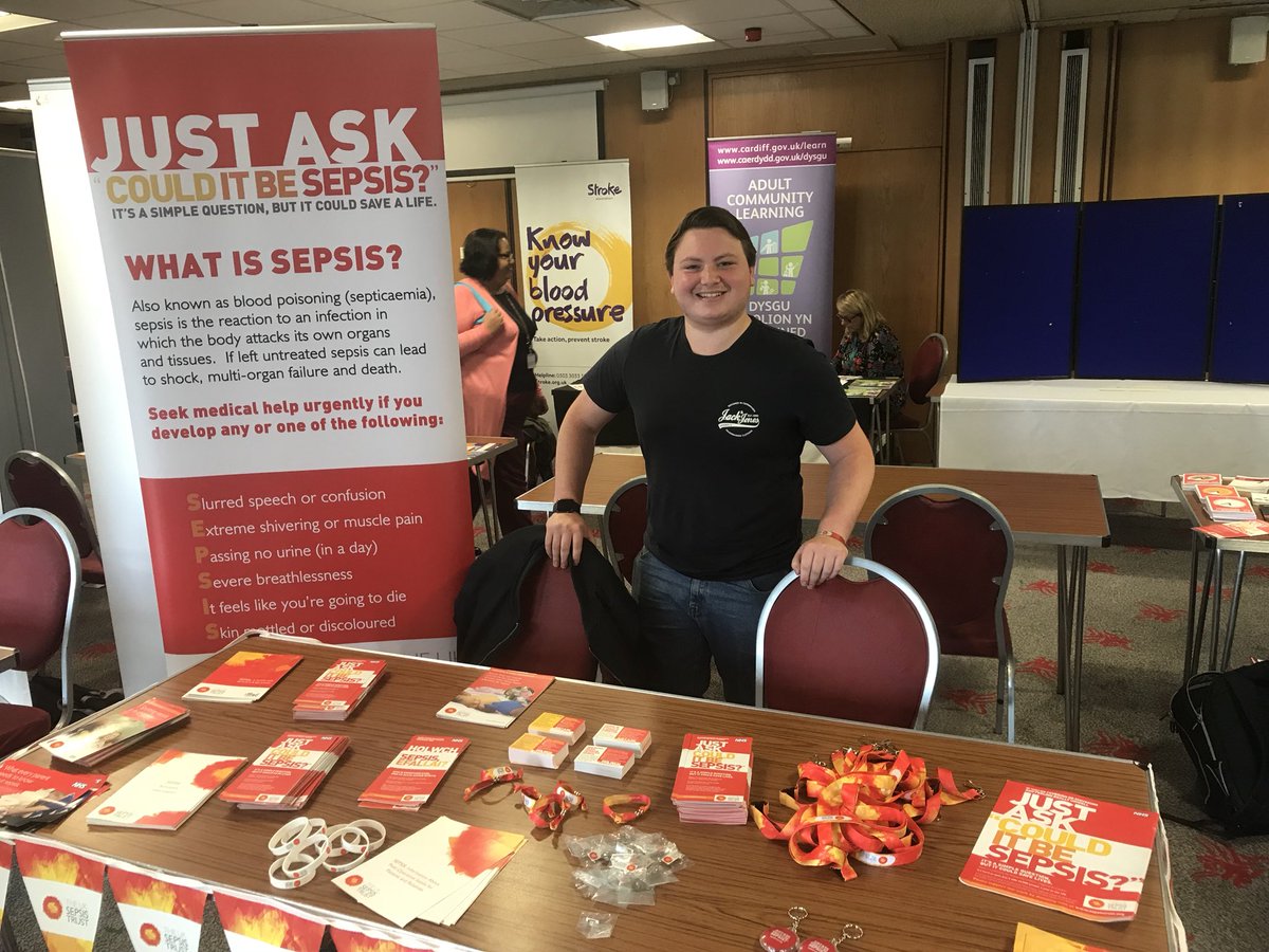 Volunteer <a href="/jpb1999/">jonathan brinning</a> in charge of the #sepsis info stand at the <a href="/cardiffcouncil/">Cardiff Council</a> health and well being Fayre <a href="/UKSepsisTrust/">The UK Sepsis Trust</a>