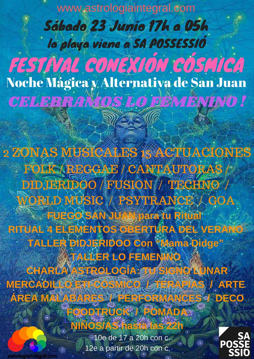 Sapossessio's tweet photo. Festival Connexió Còsmica Nit Màgica i Alternativa de Sant Joan!
Magues i Mags, Bruixots i Bruixes... FESTIVAL CONNEXIÓ CÒSMICA els convoquem a celebrar amb nosaltres/us la NIT MÀGICA I ALTERNATIVA DE SANT JOAN !! Edició que dediquem al SAGRAT FEMENÍ. https://t.co/kle3rtYAPR